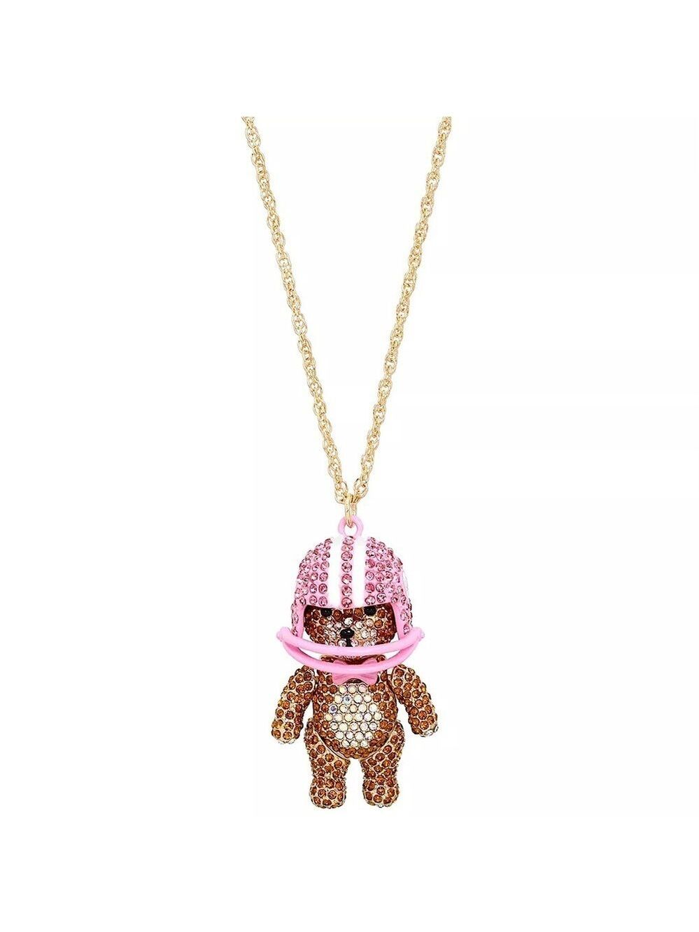 Betsey Johnson Rhinestone Football Bear Pendant Necklace New - Picture 1 of 5